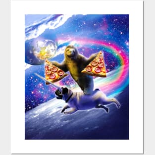 Space Pizza Sloth On Pug Unicorn Posters and Art